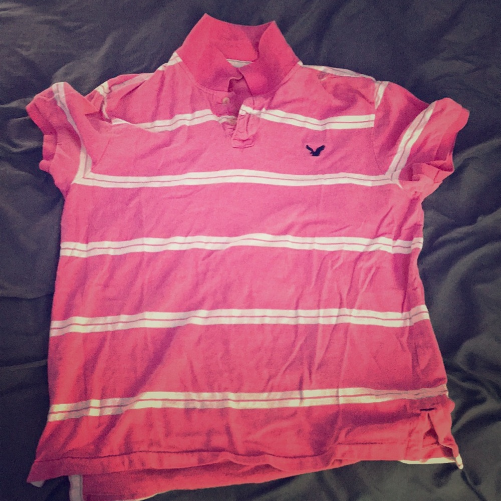 American eagle white pink polo shirt.